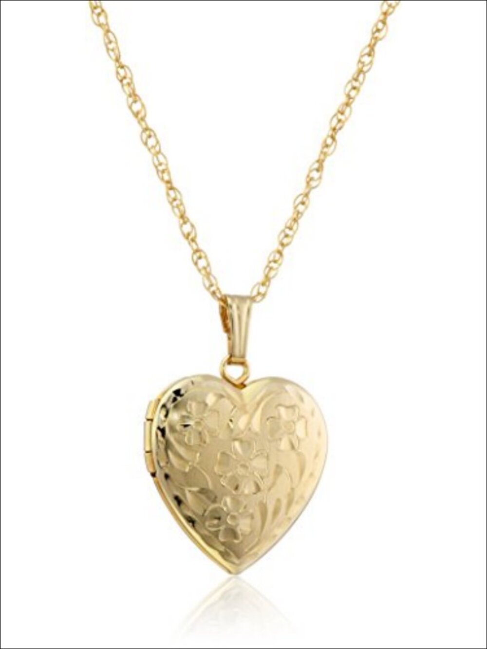 14k Gold-Filled Hand Engraved Flowers Heart Locket Necklace 18"
